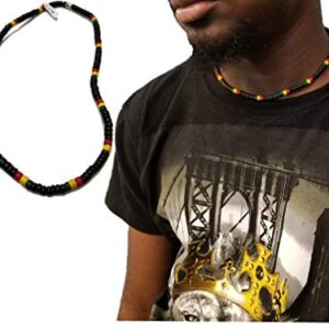 PDTXCLS Rasta Wooden Coconut Bead Reggae Beach 18" Necklace Soho Coco Shell Surfer Necklaces - 8mm