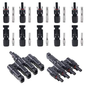 glarks solar panel connectors 1 male to 4 female and 1 female to 4 male t branch connectors cable coupler combiner and 5 pair male/female solar panel cable connectors set (m/4f and f/4m)
