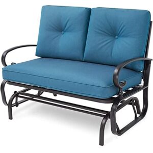Incbruce Outdoor Rocking Chair with Cushion Glider Bench for 2 Person, Seating Loveseat Steel Frame for Porch, Patio, Garden (Peacock Blue)