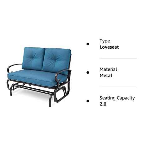 Incbruce Outdoor Rocking Chair with Cushion Glider Bench for 2 Person, Seating Loveseat Steel Frame for Porch, Patio, Garden (Peacock Blue)