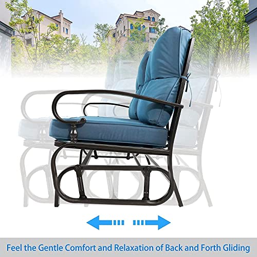 Incbruce Outdoor Rocking Chair with Cushion Glider Bench for 2 Person, Seating Loveseat Steel Frame for Porch, Patio, Garden (Peacock Blue)