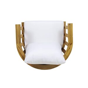 Christopher Knight Home Dean Outdoor Wooden Club Chair with Cushions, White and Teak Finish