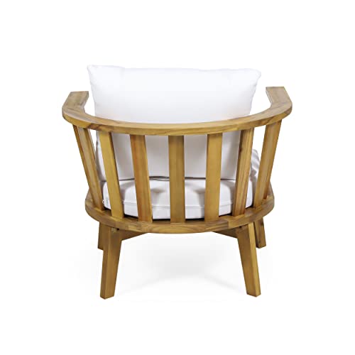 Christopher Knight Home Dean Outdoor Wooden Club Chair with Cushions, White and Teak Finish