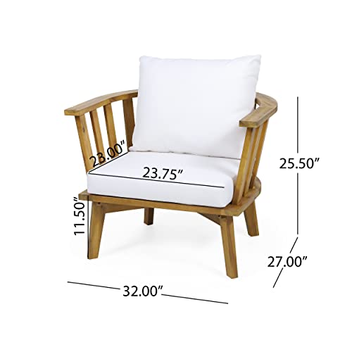 Christopher Knight Home Dean Outdoor Wooden Club Chair with Cushions, White and Teak Finish