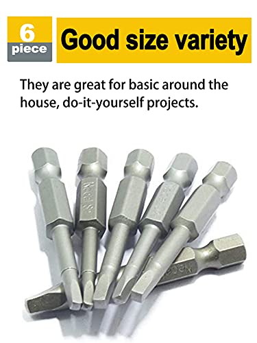 Rocaris 6 pcs 1/4 Inch Hex Shank Long Magnetic Square Head Screwdriver Bits Set Power Tools SQ1, SQ2, SQ2.7, SQ3, SQ4, SQ5 For Poket Hole Jig- 2 inch Length