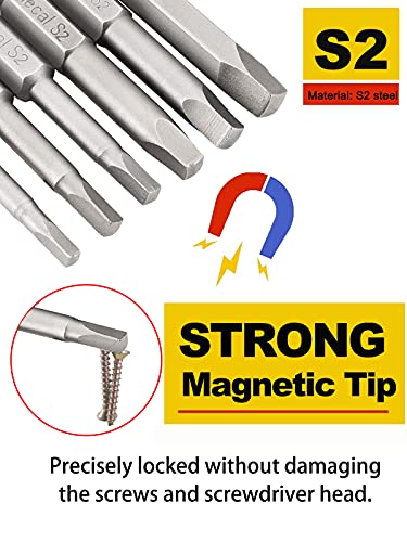 Rocaris 6 pcs 1/4 Inch Hex Shank Long Magnetic Square Head Screwdriver Bits Set Power Tools SQ1, SQ2, SQ2.7, SQ3, SQ4, SQ5 For Poket Hole Jig- 2 inch Length