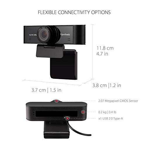 ViewSonic VB-CAM-001 Full HD 1080p USB Web Camera w/Dual Stereo Microphone with Auto Noise Reduction,110 Degree Ultra-Wide Lens for Zoom/Teams/Skype Conferencing and Video Calls on PC and Mac