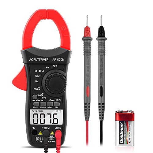 Digital Clamp Meter AP-570N,6000 Counts Auto-ranging Multimeter with DC/AC Voltage&Current,Resistance,Capacitance,Temperature,Frequency,Duty Cycle (Black-570N)