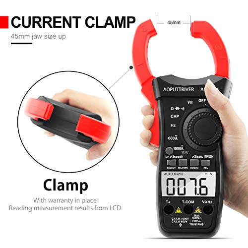 Digital Clamp Meter AP-570N,6000 Counts Auto-ranging Multimeter with DC/AC Voltage&Current,Resistance,Capacitance,Temperature,Frequency,Duty Cycle (Black-570N)