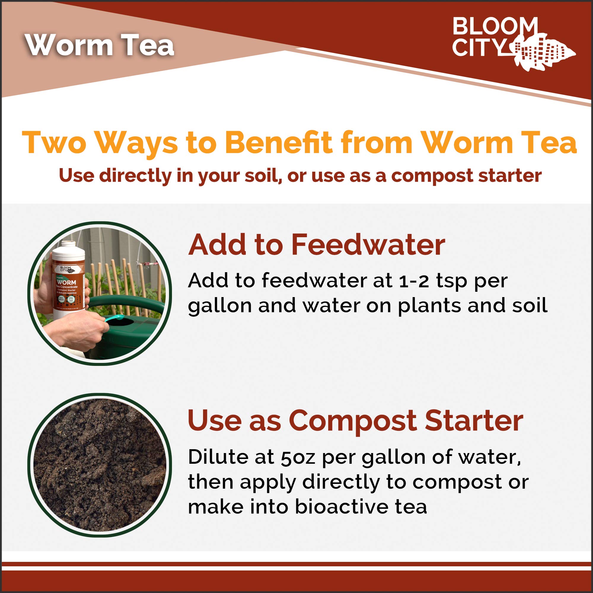 Organic Earthworm Tea Concentrate and Compost and Bokashi Booster by Bloom City, Quart (32 oz)