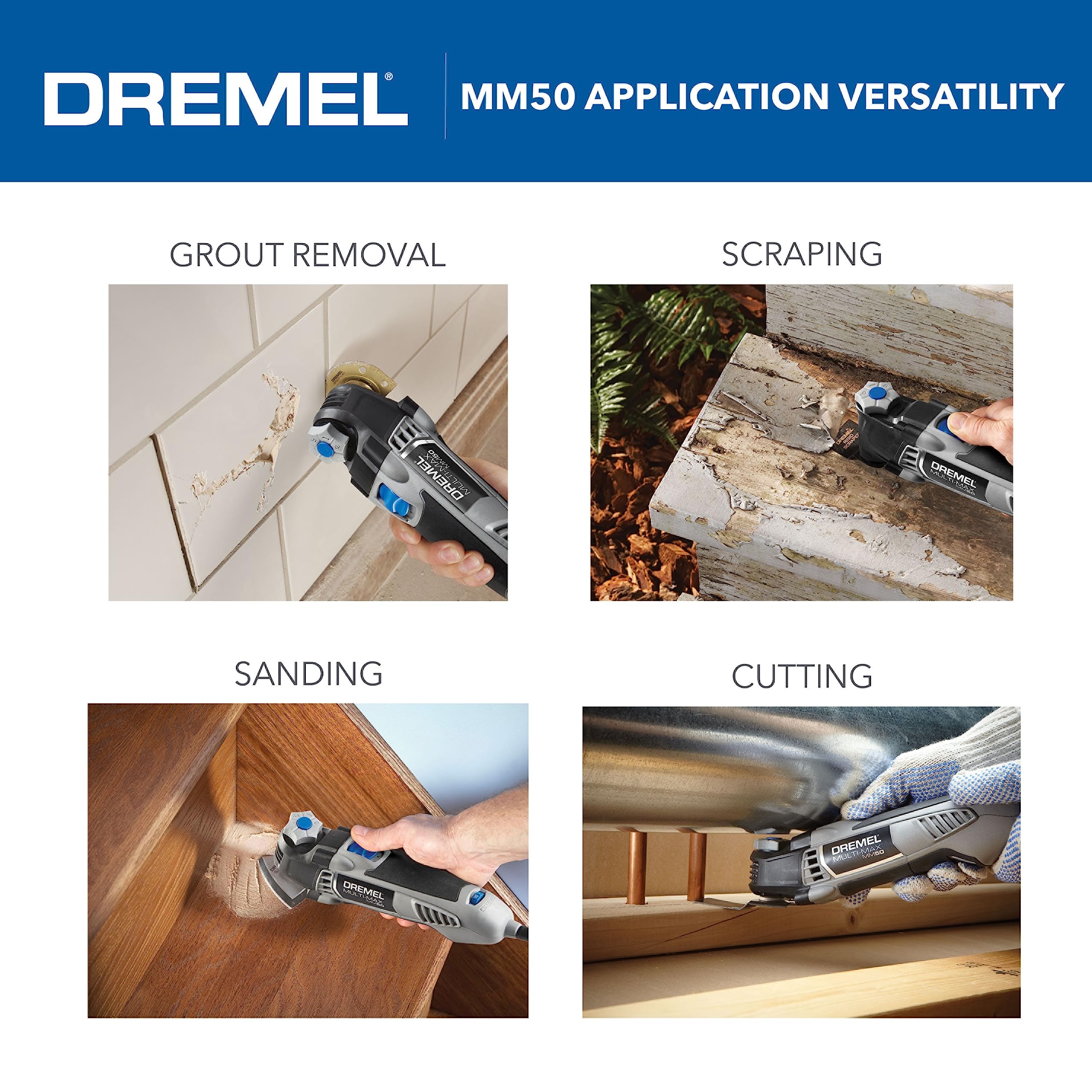 Dremel MM50-01 Multi-Max Oscillating DIY Tool Kit with Tool-LESS Accessory Change- 5 Amp, 30 Accessories- Compact Head & Angled Body- Drywall, Nails, Remove Grout & Sanding, 17.2 x 4.2 x 10.5"`