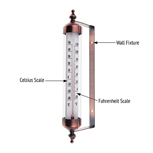 Outside Thermometer with Bronze Effect Design - Stylish Outdoor Thermometer Suitable for Outside Wall Greenhouse Garage