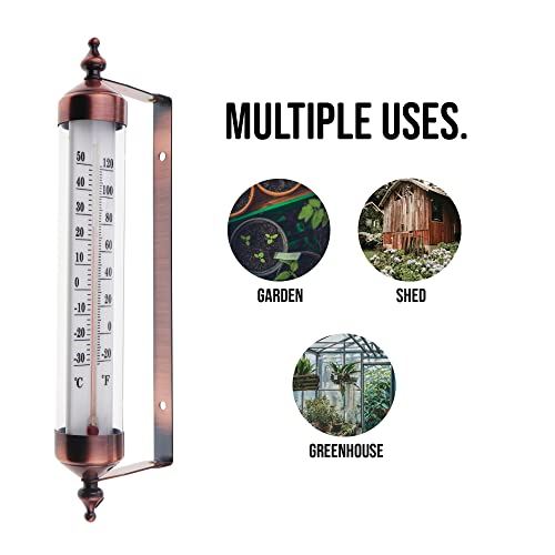 Outside Thermometer with Bronze Effect Design - Stylish Outdoor Thermometer Suitable for Outside Wall Greenhouse Garage