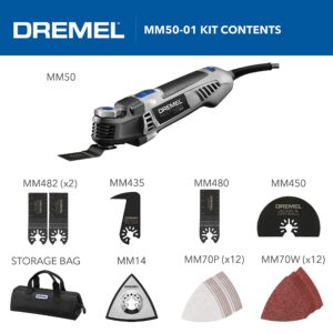 Dremel MM50-01 Multi-Max Oscillating DIY Tool Kit with Tool-LESS Accessory Change- 5 Amp, 30 Accessories- Compact Head & Angled Body- Drywall, Nails, Remove Grout & Sanding, 17.2 x 4.2 x 10.5"`