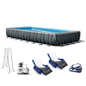 intex 32ft x 16ft x 52in ultra xtr rectangular pool, floats (2 pack), & cooler