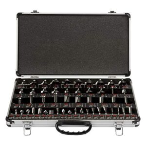 trend 50 piece router bit starter set, 1/4 inch shank, tungsten carbide tipped, aluminum case included, set/ss50x1/4tc