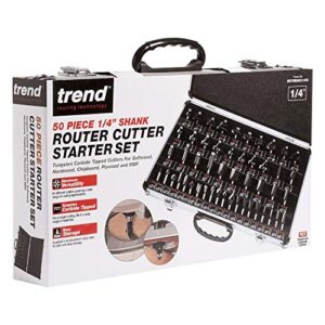 Trend 50 Piece Router Bit Starter Set, 1/4 Inch Shank, Tungsten Carbide Tipped, Aluminum Case Included, SET/SS50X1/4TC