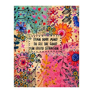 "train your mind to see the good"- 8 x 10"inspirational wall print sign on floral hippie pattern- ready to frame. retro motivational wall art. home-office décor. great for students-classroom-dorm.