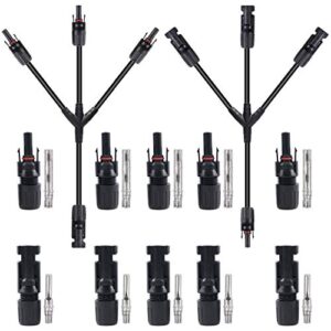 glarks solar panel extension adaptor cables y branch 1 to 3 parallel adapter cable wire plug and 5 pair male/female solar panel cable connectors set (m/fff and f/mmm)