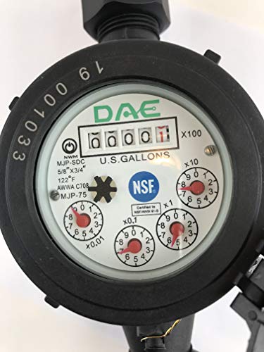 DAE MJP-75 NSF61 Non Lead Potable Plastic Water Meter, 3/4" NPT Couplings, Gallon