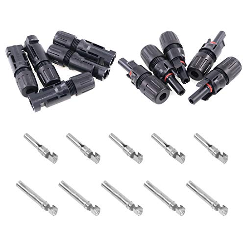 Glarks Solar Panel Connectors 1 Male to 5 Female and 1 Female to 5 Male T Branch Connectors Cable Coupler Combiner and 5 Pair Male/Female Solar Panel Cable Connectors Set (M/5F and F/5M)