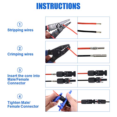 Glarks Solar Panel Connectors 1 Male to 5 Female and 1 Female to 5 Male T Branch Connectors Cable Coupler Combiner and 5 Pair Male/Female Solar Panel Cable Connectors Set (M/5F and F/5M)