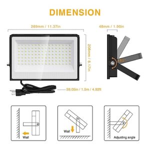 Onforu 2 Pack 100W LED Flood Light with Plug 700W Equiv., 8900Lm Super Bright LED Work Light, IP66 Waterproof Outdoor Security Lights, 6500K Daylight White Floodlight for Yard Garden Patio