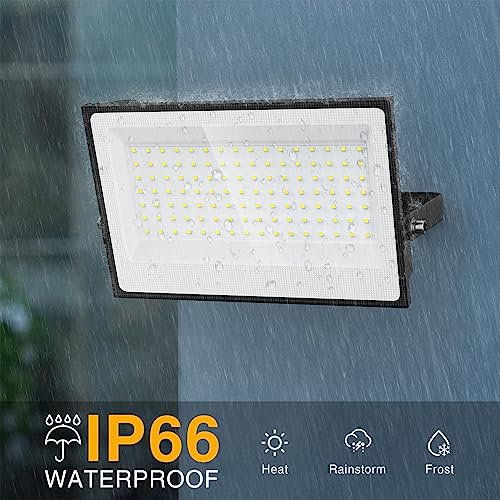 Onforu 2 Pack 100W LED Flood Light with Plug 700W Equiv., 8900Lm Super Bright LED Work Light, IP66 Waterproof Outdoor Security Lights, 6500K Daylight White Floodlight for Yard Garden Patio