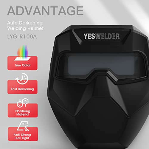 YESWELDER True Color Auto Darkening Welding Goggles,Wide Shade Range 4/5-9/9-13 with Grinding, Welding Glasses Welder Mask Welding Helmet for TIG MIG ARC Plasma Cut