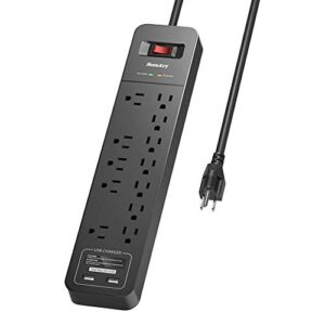 huntkey power strip surge protector, 12 outlets with 2 usb a ports, 6ft heavy duty extension cord for home, office, dorm essential, 2390 joules, etl listed, black