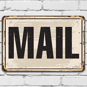 mail metal sign - great home and post office decor, mail delivery sign and mail collection box decoration, classic gift for mail man, 8x12 use indoors/outdoors durable vintage metal sign