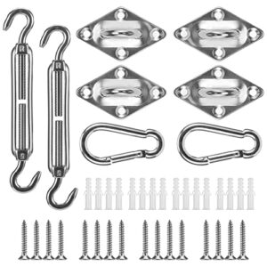 40pcs sun shade hardware kit - retractable 4.45'' to 7'' 304 heavy duty stainless steel installation replacement for installing rectangle square triangle shade sail in outdoor patio garden