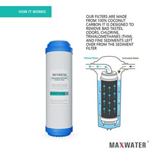 Max Water 3 Stage (Good for City & Cottage Water) 10 inch Standard Water Filtration System for Whole House - Pleated Sediment + Sediment + GAC - ¾" Inlet/Outlet - Model : WH-SW3