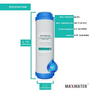 Max Water 3 Stage (Good for City & Cottage Water) 10 inch Standard Water Filtration System for Whole House - Pleated Sediment + Sediment + GAC - ¾" Inlet/Outlet - Model : WH-SW3