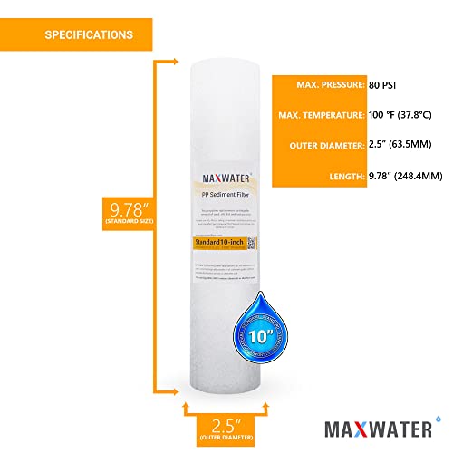 Max Water 3 Stage (Good for City & Cottage Water) 10 inch Standard Water Filtration System for Whole House - Pleated Sediment + Sediment + GAC - ¾" Inlet/Outlet - Model : WH-SW3