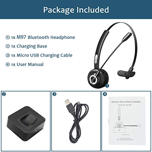 Golvery Bluetooth Headset with Microphone, Truck Driver Headset w/Charging Base, Wireless Office PC Hands-Free Headphone with Noise Canceling for Call Center, Skype, Supports Music 17 Hrs Talk Time