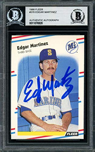 SALE!! Edgar Martinez Autographed 1988 Fleer Rookie Card #378 Seattle Mariners Beckett BAS Stock #147098 - Baseball Slabbed Autographed Cards