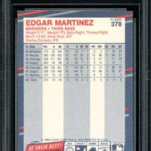 SALE!! Edgar Martinez Autographed 1988 Fleer Rookie Card #378 Seattle Mariners Beckett BAS Stock #147098 - Baseball Slabbed Autographed Cards