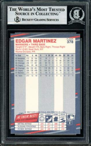 SALE!! Edgar Martinez Autographed 1988 Fleer Rookie Card #378 Seattle Mariners Beckett BAS Stock #147098 - Baseball Slabbed Autographed Cards