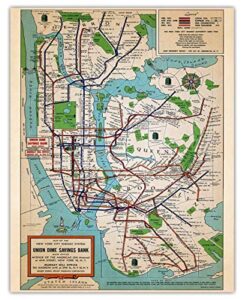 vintage new york subway wall art: unique map, travel & adventure prints for home, office, living room & bedroom decor - gift idea for retro, boho & modern poster fans | unframed posters 11x14