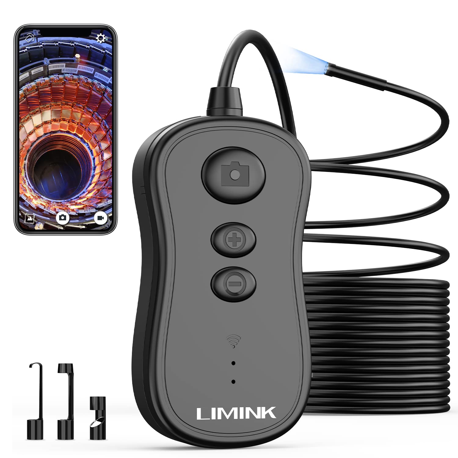 Wireless Endoscope, LIMINK 50Ft Snake Camera, Inspection Camera with Ip67 Waterproof, WiFi borescopes 2.0 MP HD Drain Camera for Android and iOS Smartphone, iPhone, iPad, Samsung -Black(50FT)