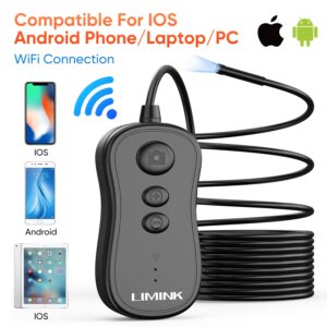 Wireless Endoscope, LIMINK 50Ft Snake Camera, Inspection Camera with Ip67 Waterproof, WiFi borescopes 2.0 MP HD Drain Camera for Android and iOS Smartphone, iPhone, iPad, Samsung -Black(50FT)