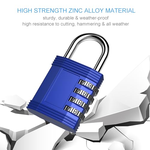 ZHEGE Combination Lock, 4 Digit Outdoor Waterproof Padlock for School Gym Locker, Fence, Gate, Toolbox (Blue)