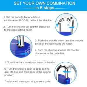 ZHEGE Combination Lock, 4 Digit Outdoor Waterproof Padlock for School Gym Locker, Fence, Gate, Toolbox (Blue)