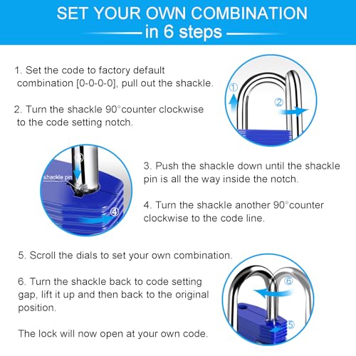 ZHEGE Combination Lock, 4 Digit Outdoor Waterproof Padlock for School Gym Locker, Fence, Gate, Toolbox (Blue)