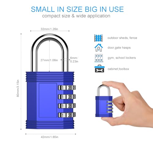 ZHEGE Combination Lock, 4 Digit Outdoor Waterproof Padlock for School Gym Locker, Fence, Gate, Toolbox (Blue)