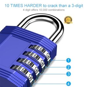 ZHEGE Combination Lock, 4 Digit Outdoor Waterproof Padlock for School Gym Locker, Fence, Gate, Toolbox (Blue)