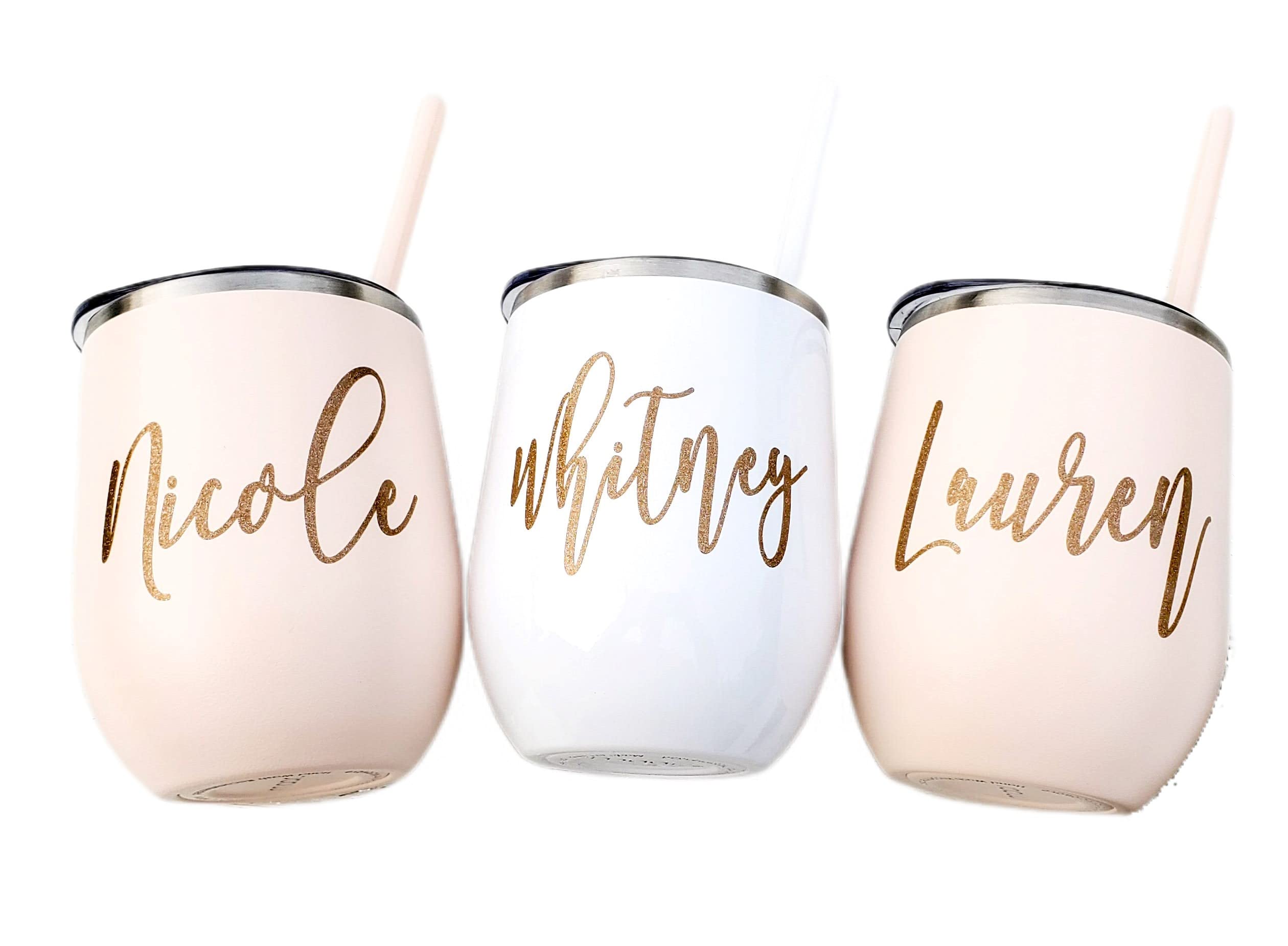 Personalized Stemless Wine Cup Tumbler Stainless Steel, Girls Trip Gift, Wedding Party Gifts, Bridesmaid Gift, Travel Wine Cup with Lid, Bachelorette Cups, Personalized Wine Glasses, Vinyl Decal