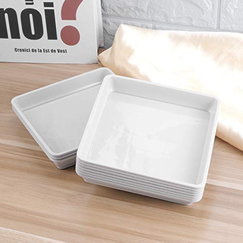 Yardwe 10 PCS Square Plastic Plant Saucer Tray Plant Pot Saucer Flower Pot Tray for Garden Potted Water Drips and Soil 5.9 x 5.9 x 1.1 Inch (White)