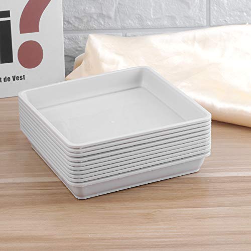 Yardwe 10 PCS Square Plastic Plant Saucer Tray Plant Pot Saucer Flower Pot Tray for Garden Potted Water Drips and Soil 5.9 x 5.9 x 1.1 Inch (White)